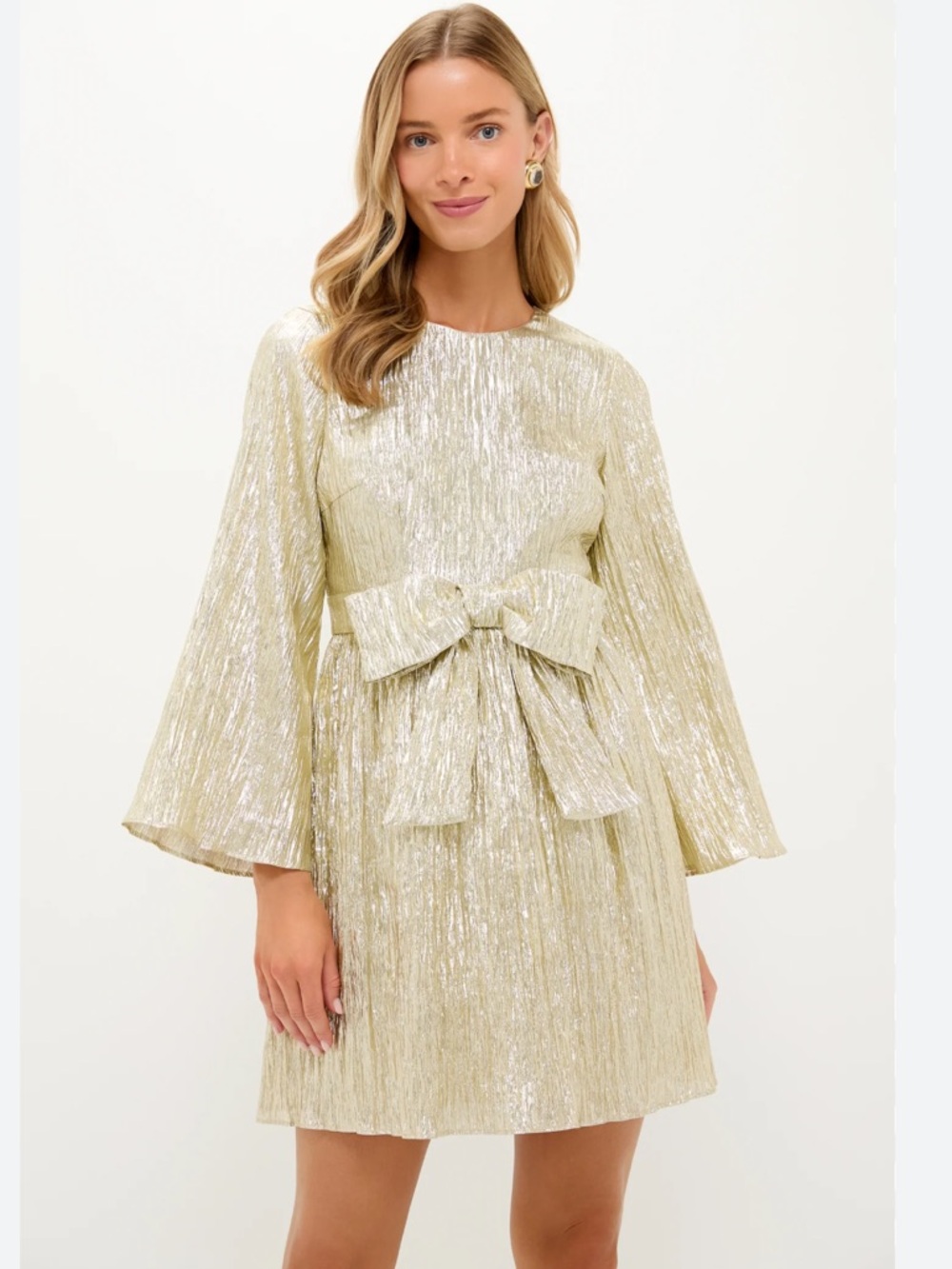 Tuckernuck Metallic Gold Textured Mini Dress with Bow
